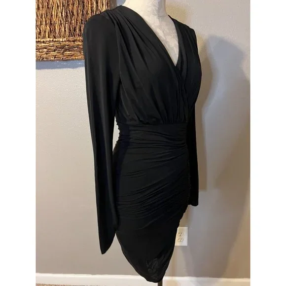 BCBGMAXAZRIA Dalton Dress M Medium Black Open Back Stretch Long Sleeve - Picture 6 of 9